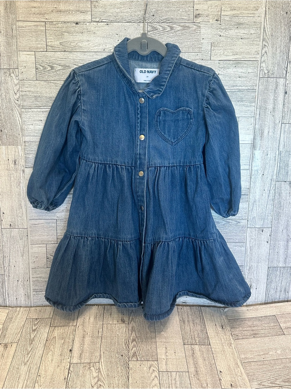 Cute! Old Navy Dark Blue Tiered Denim Jacket with Heart Patch size 3T